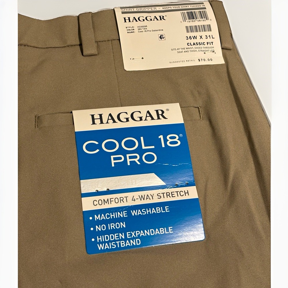 Haggar Cool 18 Pro Mens Beige Dress Pants Classic Straight Flat Front 36x31 NWT